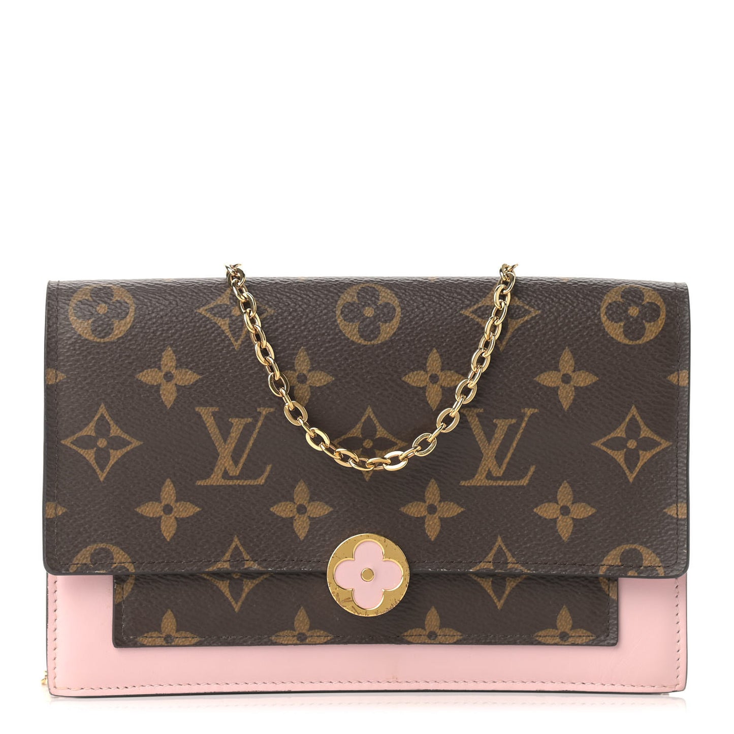 Monogram Flore Chain Wallet Rose Ballerine
