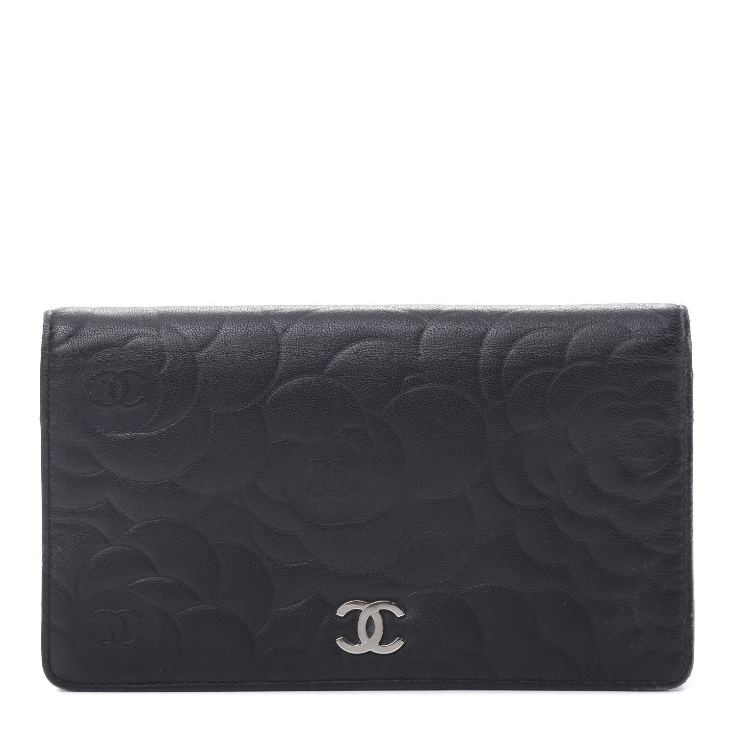Chanel Lambskin Camellia Embossed Yen Wallet Black 1 of 11