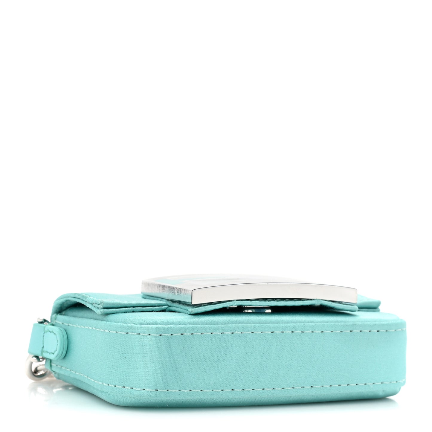 X TIFFANY Satin Silk Sterling Silver Nano Maxi Buckle Baguette Tiffany Blue