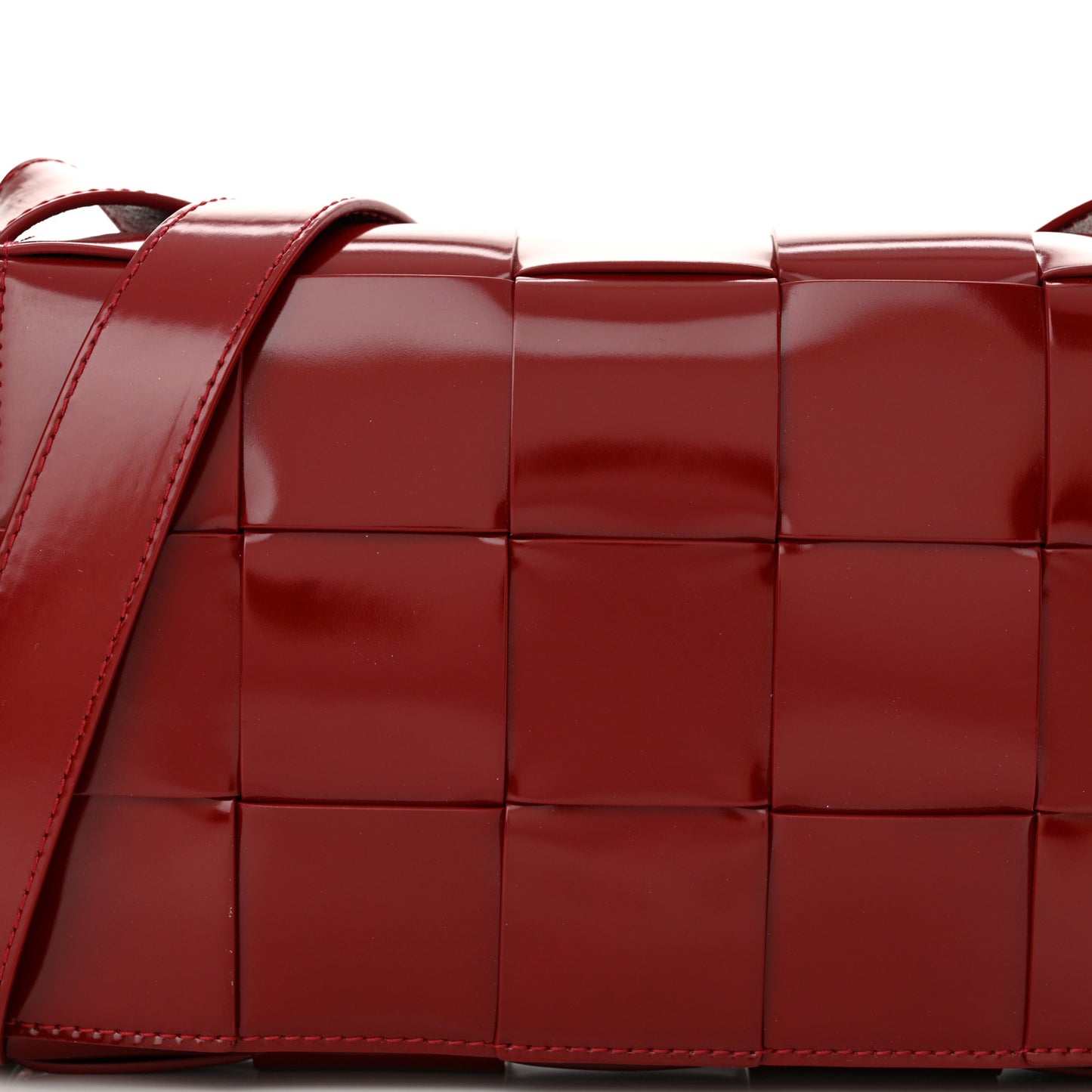 Patent Maxi Intrecciato Cassette Crossbody Bag Red