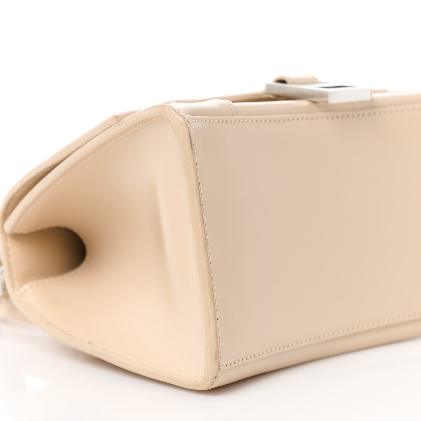 Shiny Box Calfskin Small Hourglass Top Handle Bag Light Beige