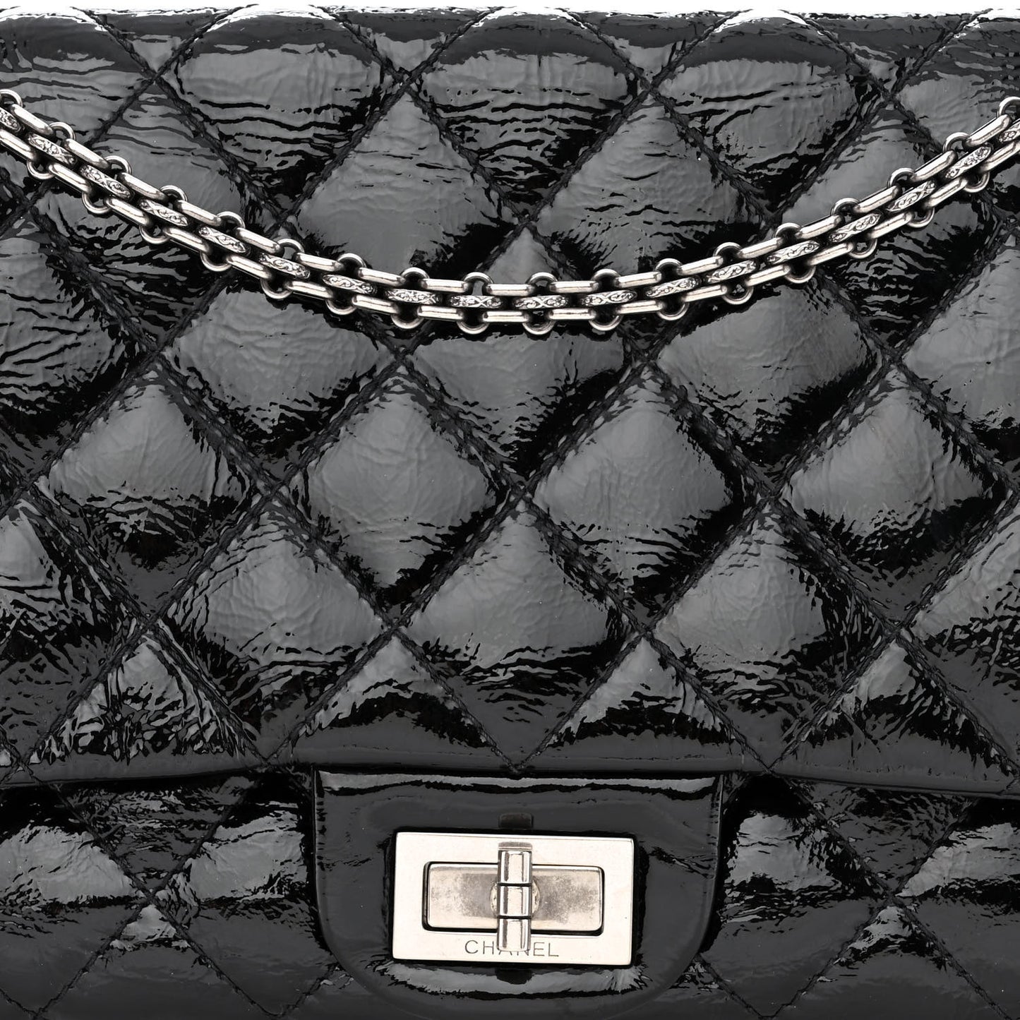 Distressed Patent Quilted 2.55 Reissue 227 Flap Black