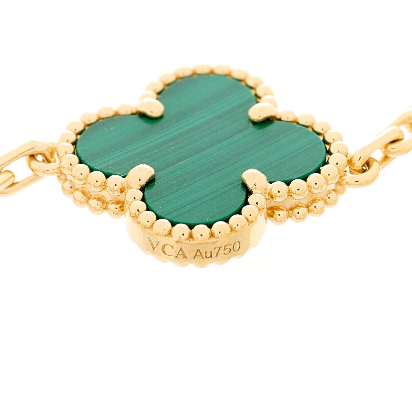 18K Yellow Gold Malachite 5 Motifs Vintage Alhambra Bracelet