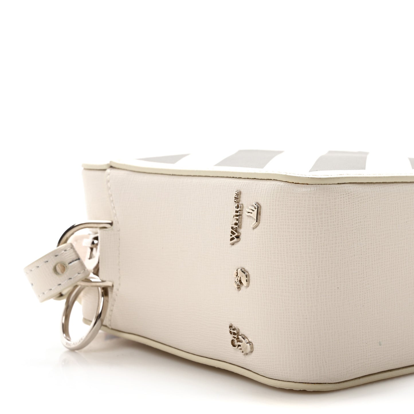 Saffiano Striped Binder Clip Camera Bag White Black Indus