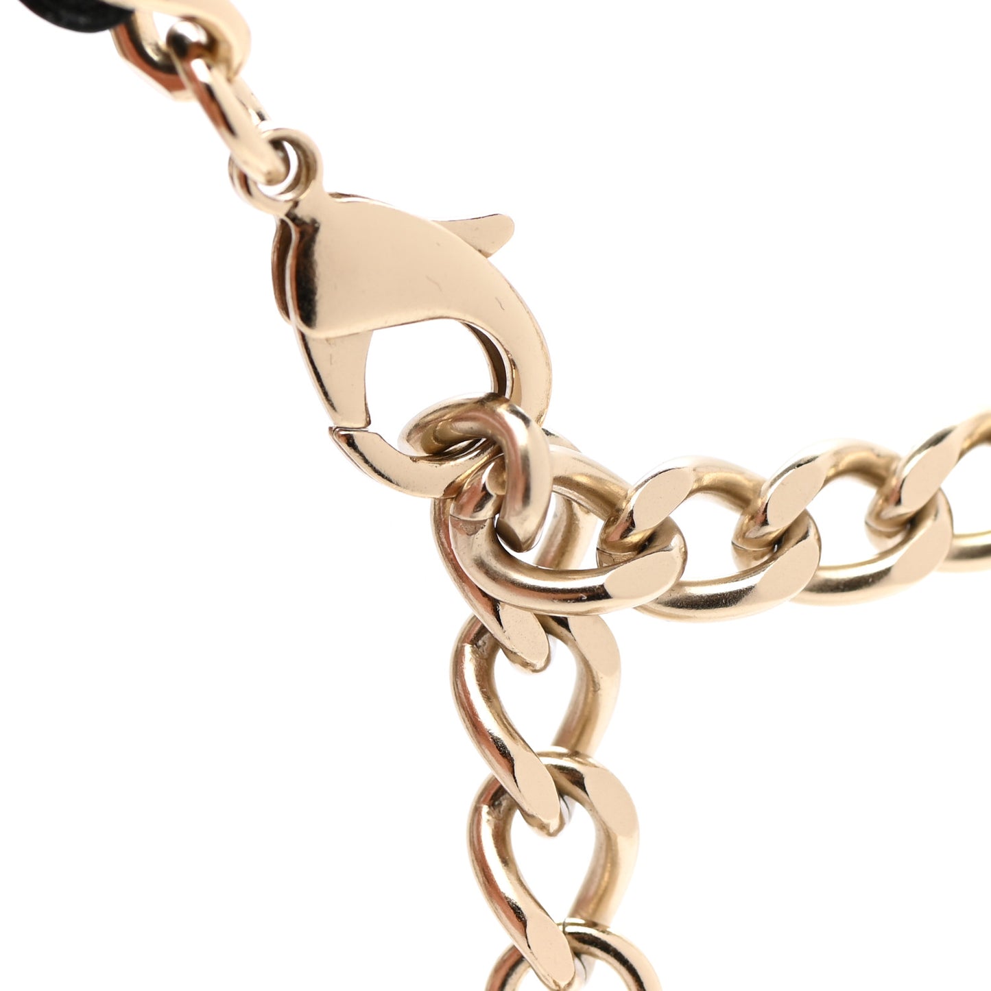 Pearl Calfskin CC Chain Necklace Black Gold