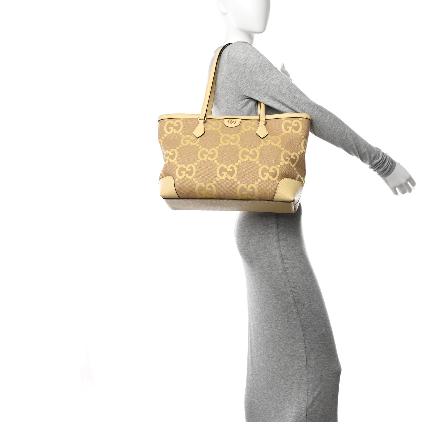 Monogram Jumbo GG Textured Dollar Calfskin Medium Ophidia Shopping Tote Beige Banana