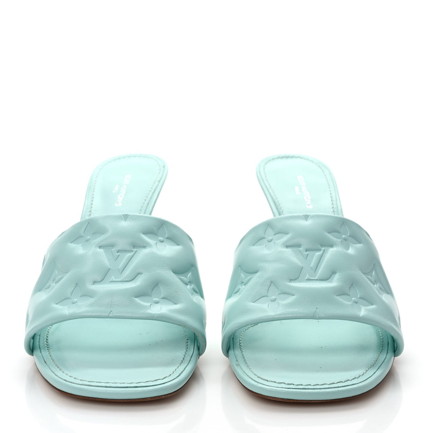Lambskin Embossed Monogram Revival High Heel Mules 39 Light Blue