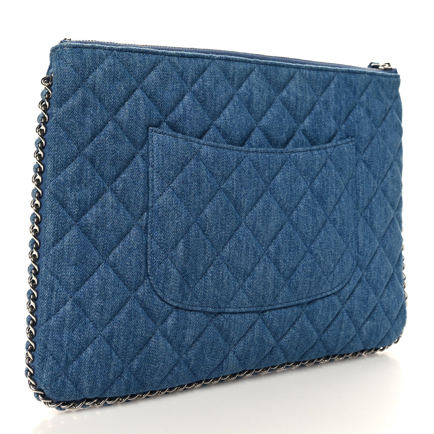 Denim Chain Around Quilted Medium Cosmetic Case Blue
