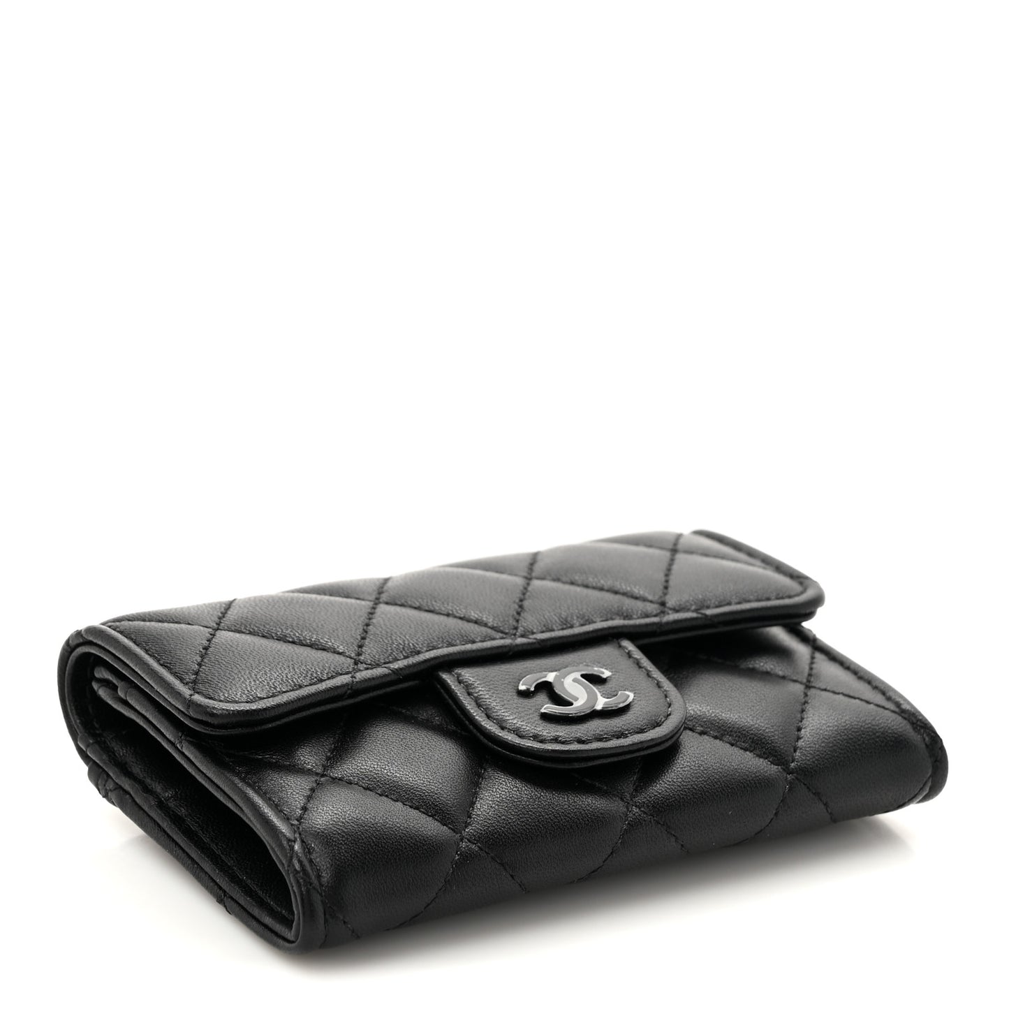 Lambskin Quilted Flap Card Holder Wallet So Black