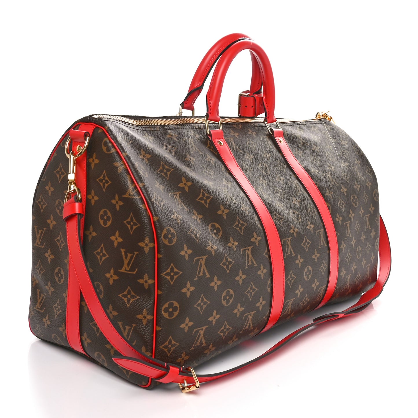 Calfskin Monogram Keepall Bandouliere 50 Coquelicot