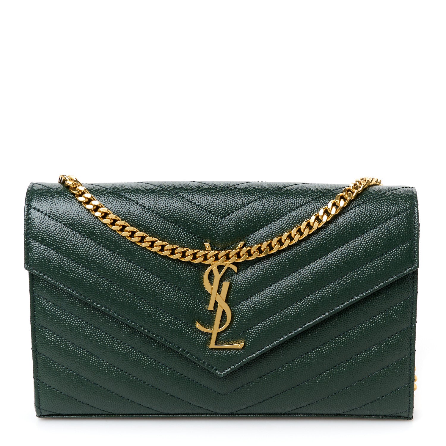 Saint Laurent Grain De Poudre Matelasse Chevron Monogram Chain