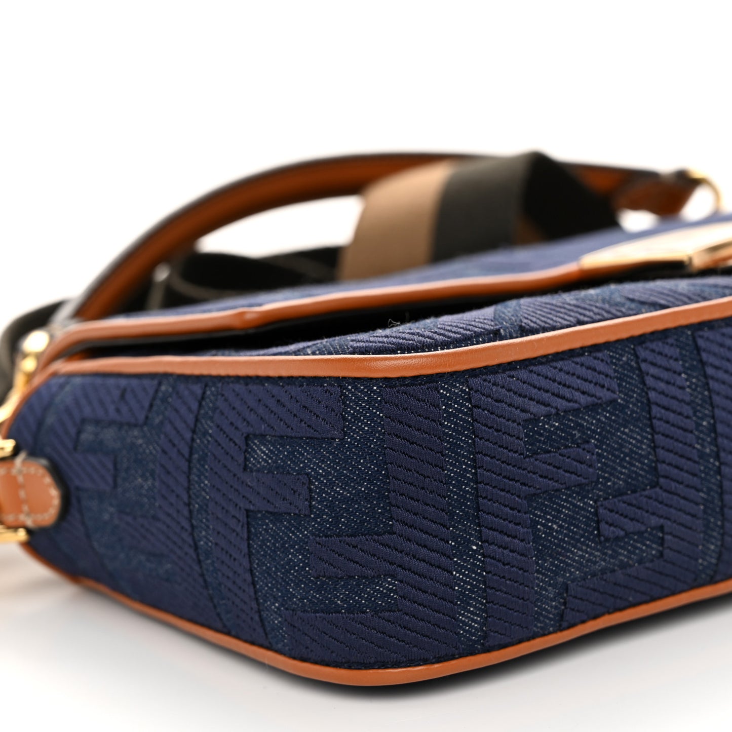 Denim Vitello King FF Embroidered Baguette Blue Cuoio