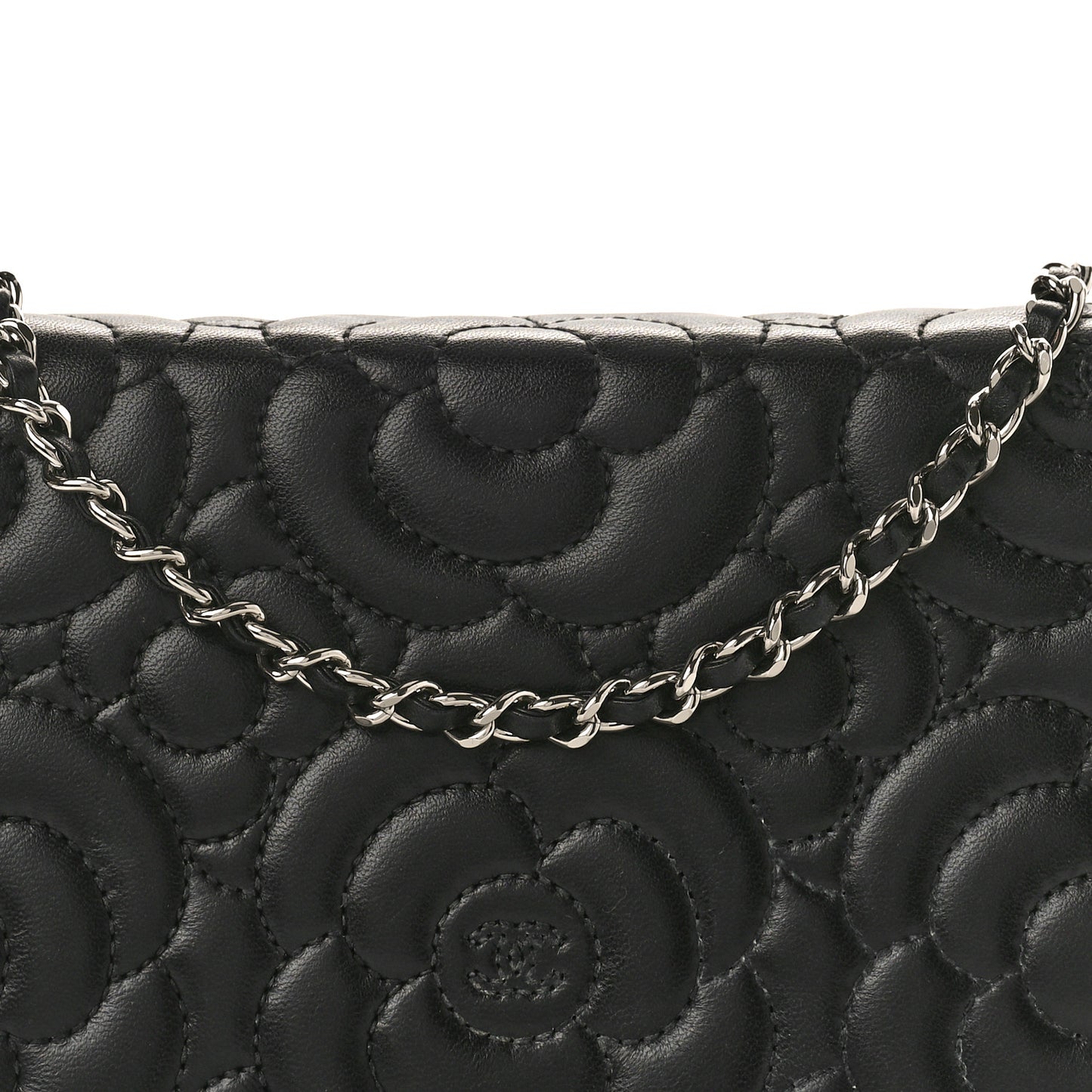 Lambskin Camellia Quilted Wallet On Chain WOC Black