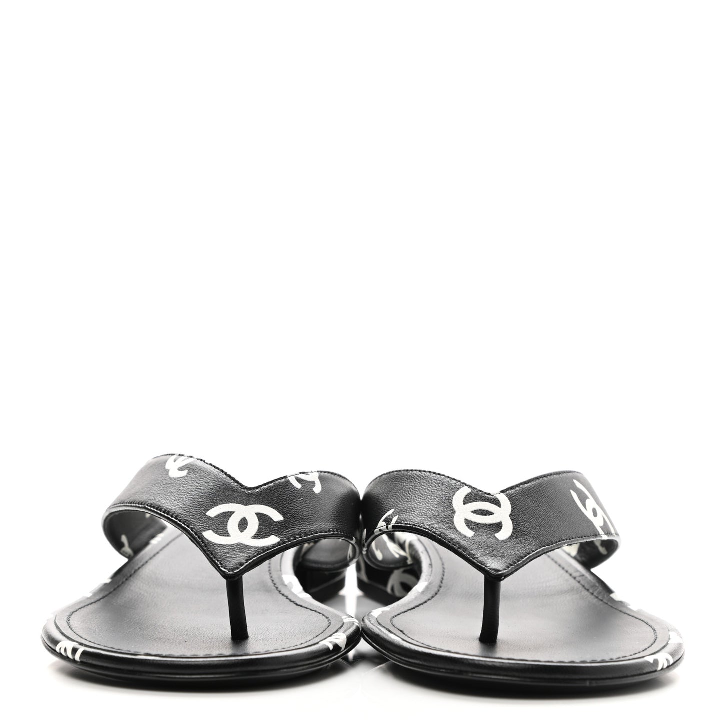 Lambskin Printed CC Thong Sandals 38.5 Black White