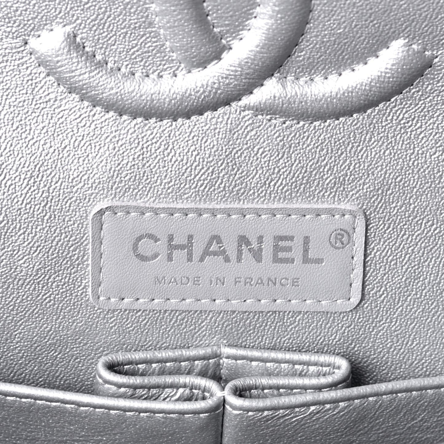 Metallic Caviar Quilted Medium Double Flap Silver