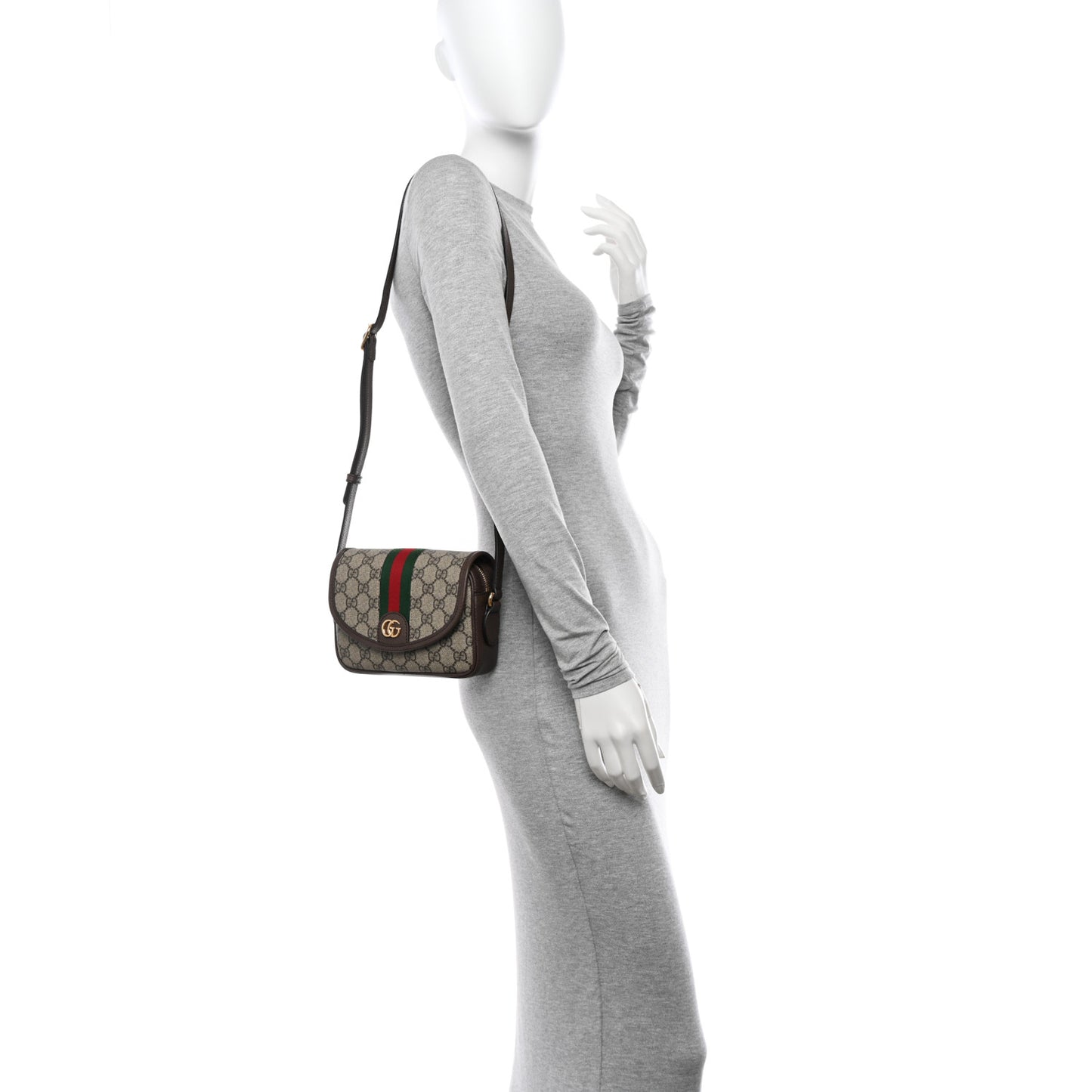 GG Supreme Monogram Textured Dollar Calfskin Mini Ophidia Flap Shoulder Bag Beige Ebony New Acero