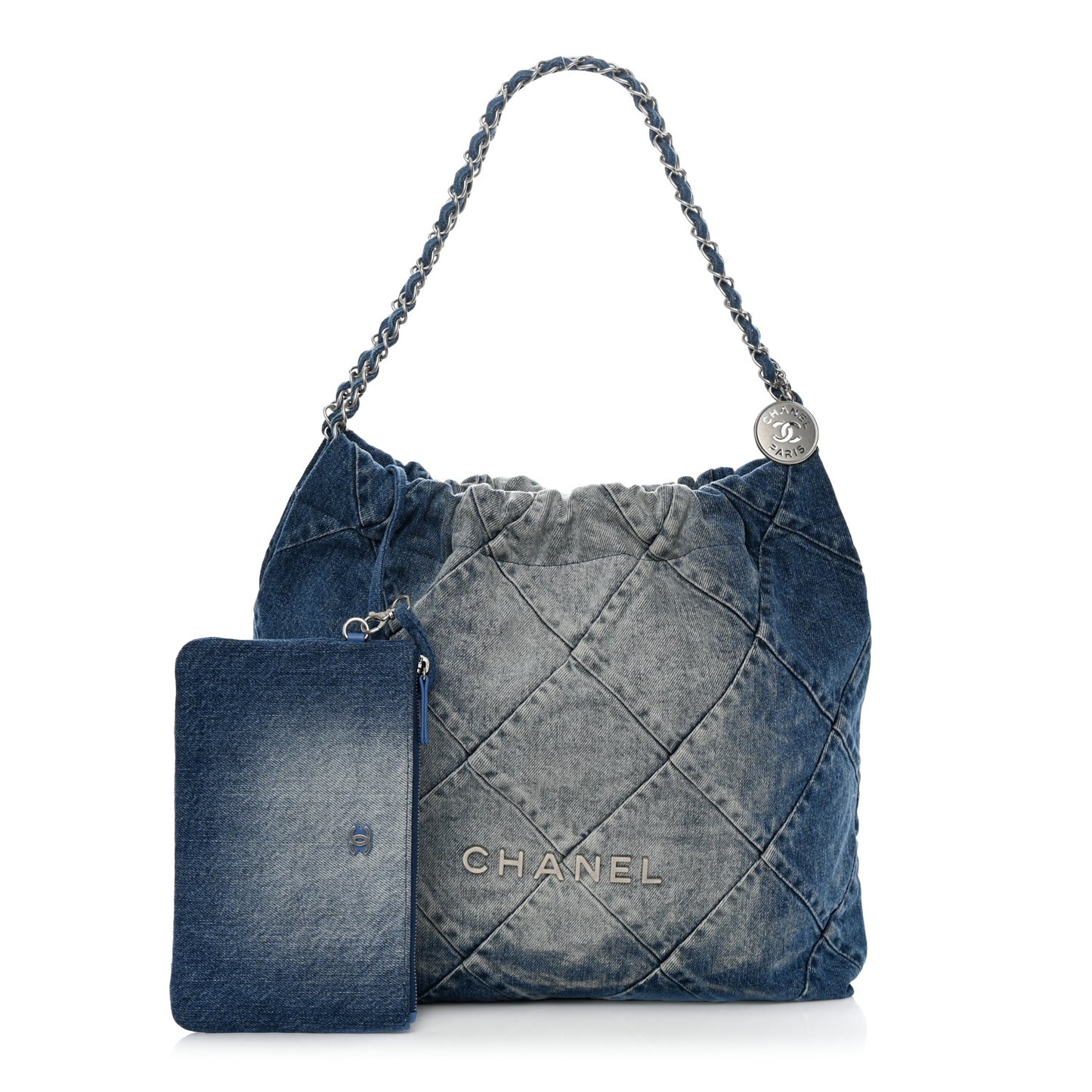 Denim Quilted Chanel 22 Blue