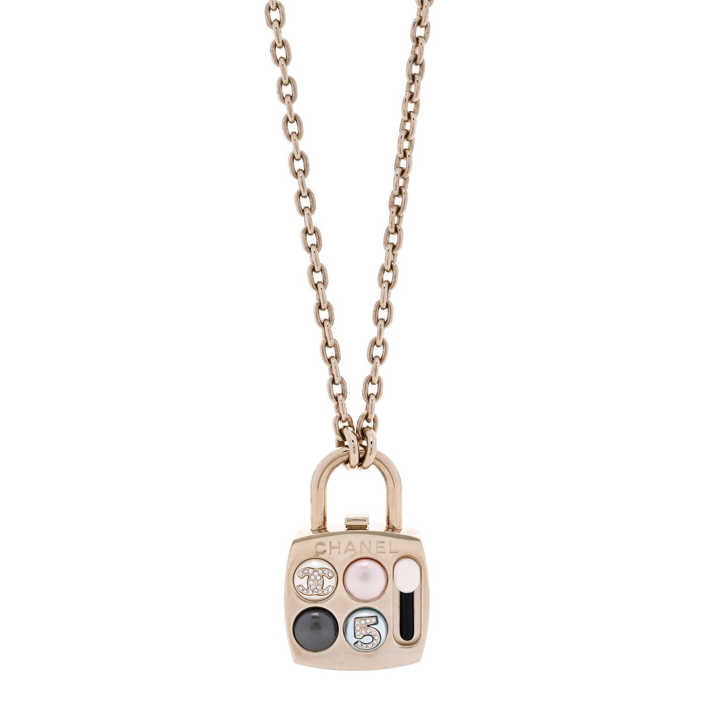 Pearl Resin Crystal CC No 5 Eyeshadow Pendant Necklace Multicolor