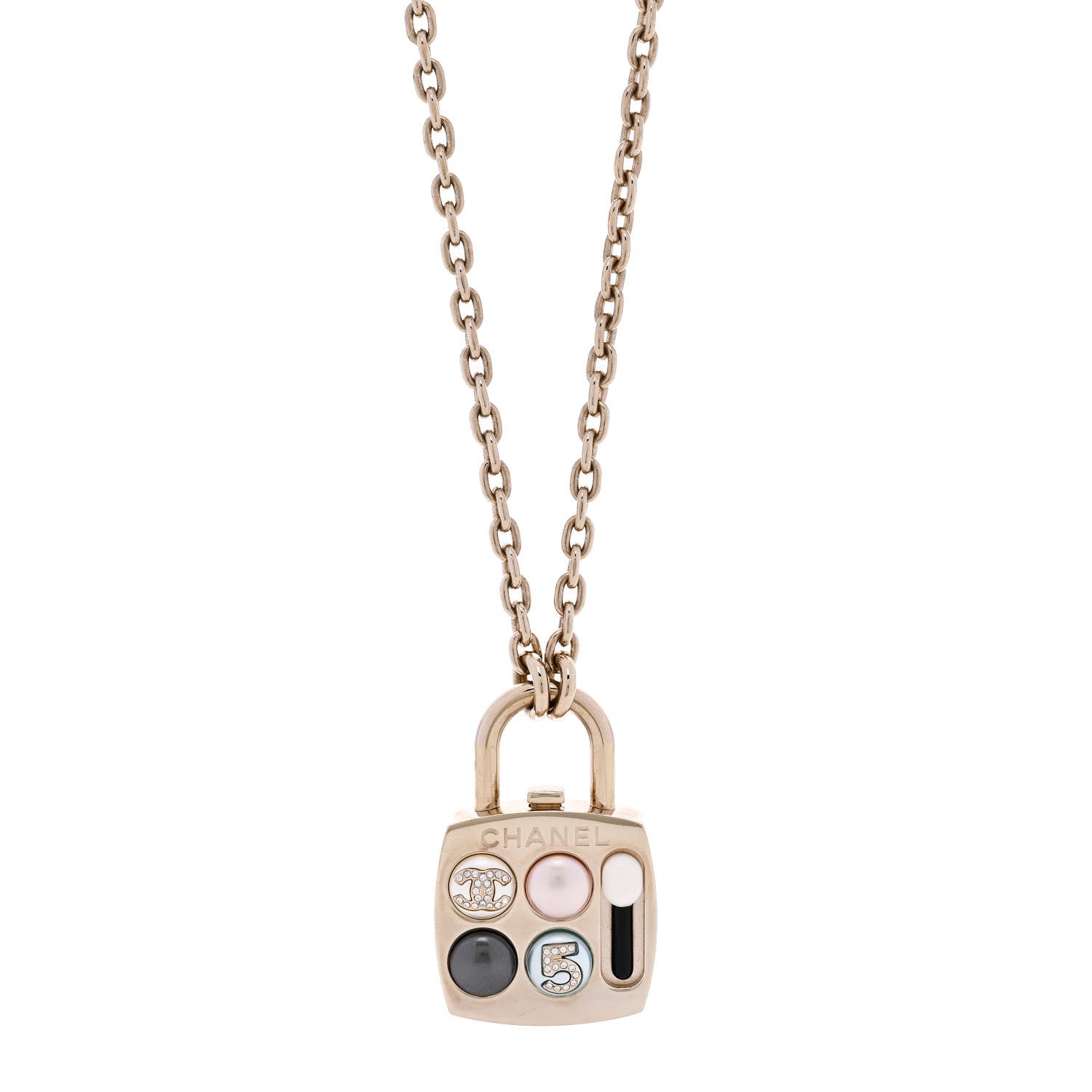 Chanel Pearl Resin Crystal CC No 5 Eyeshadow Pendant Necklace Multicolor 1 of 7
