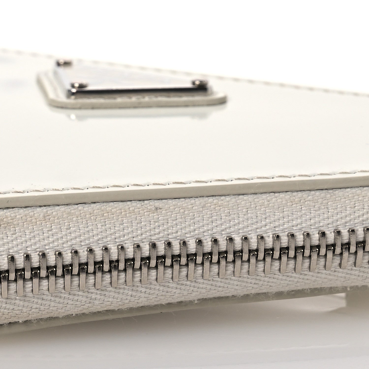 Prada Spazzolato Mini Triangle Chain Crossbody Pouch White 10 of 18