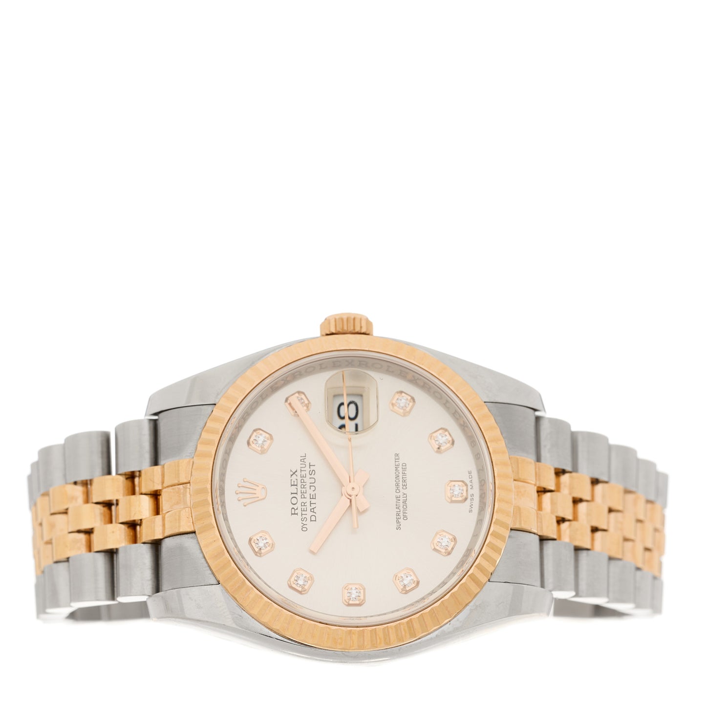Stainless Steel 18K Everose Gold Diamond 36mm Oyster Perpetual Datejust Watch Silver 116231