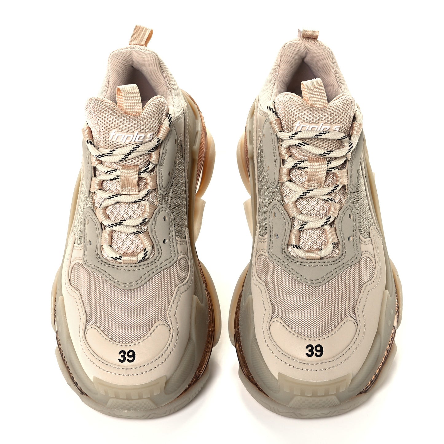 Fabric Mesh Clear Sole Womens Triple S Sneakers 39 Beige