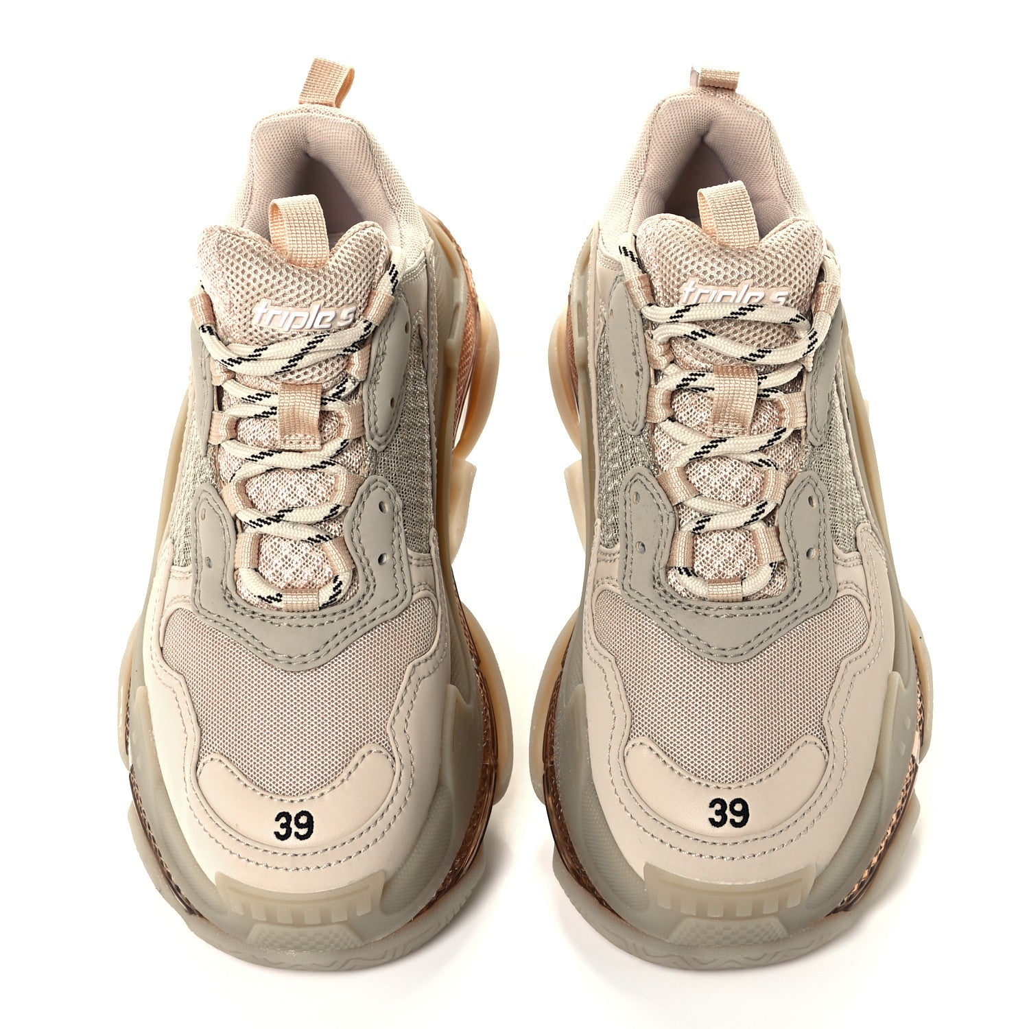 Balenciaga Fabric Mesh Clear Sole Womens Triple S Sneakers 39 Beige 5 of 10