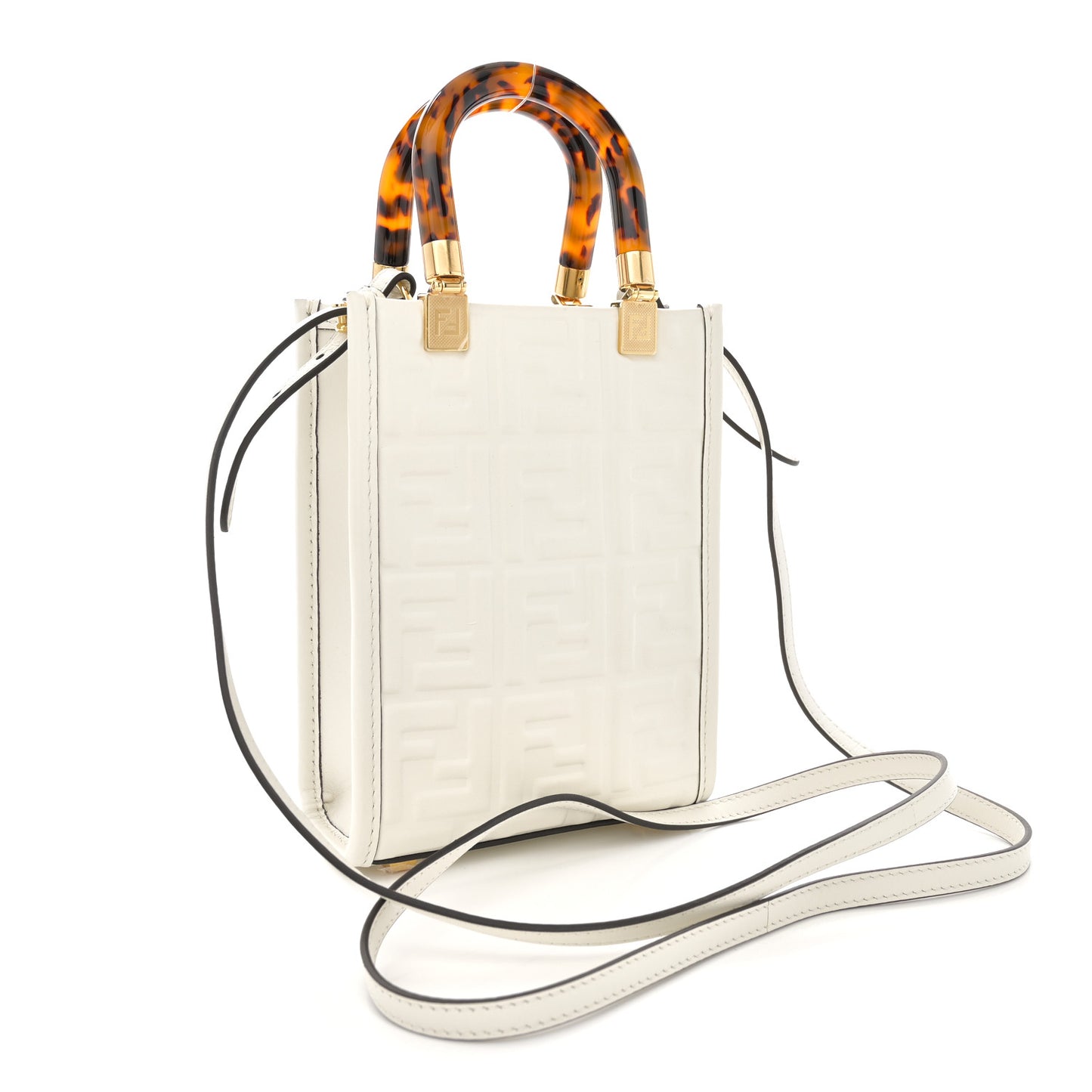 Vitello Plexiglass FF Embossed Mini Fendi Sunshine Shopper Tote White
