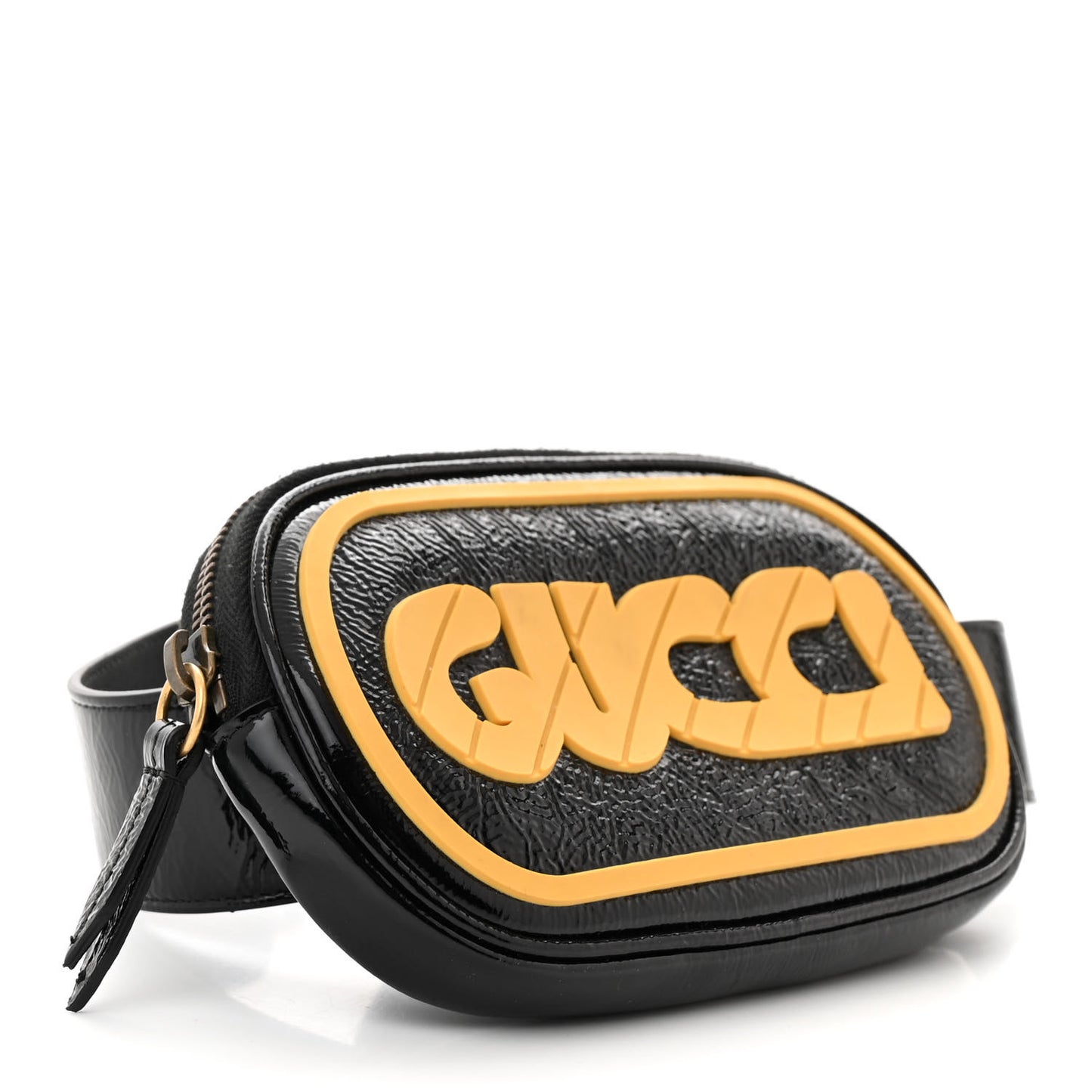 Patent Rubber Game Patch Logo Belt Bag 95 38 Black