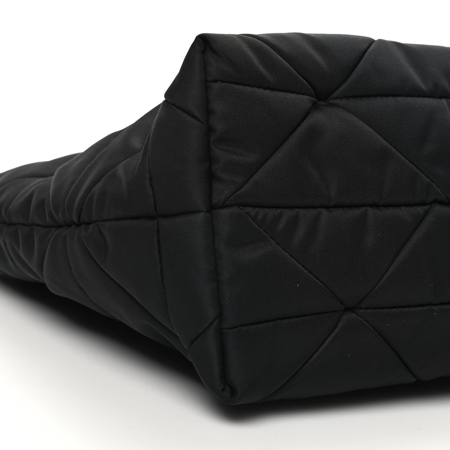 Re-Nylon Nappa Triangle Quilted Padded Double Handled Zip Pocket Tote Black