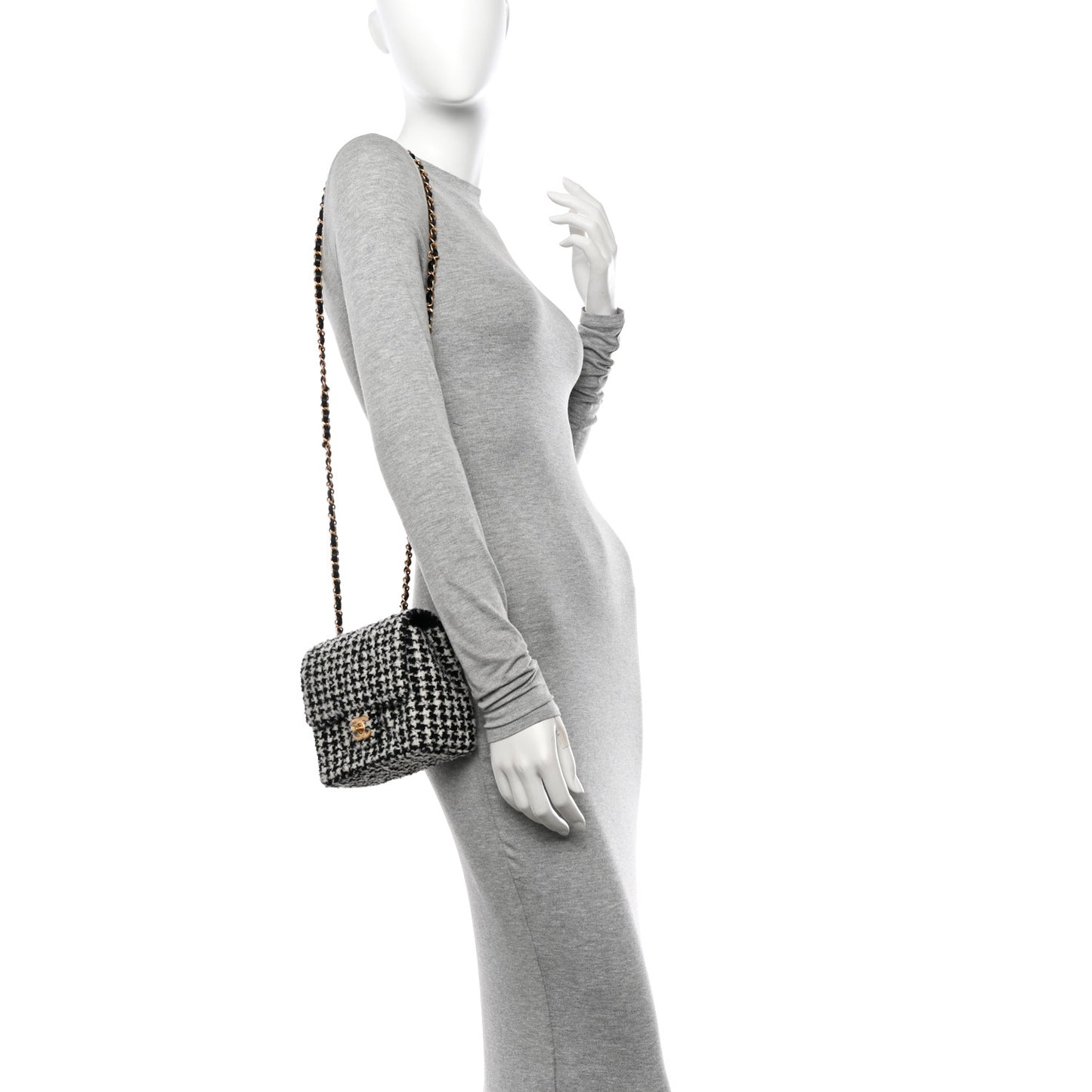 Tweed Houndstooth Quilted Mini Square Flap