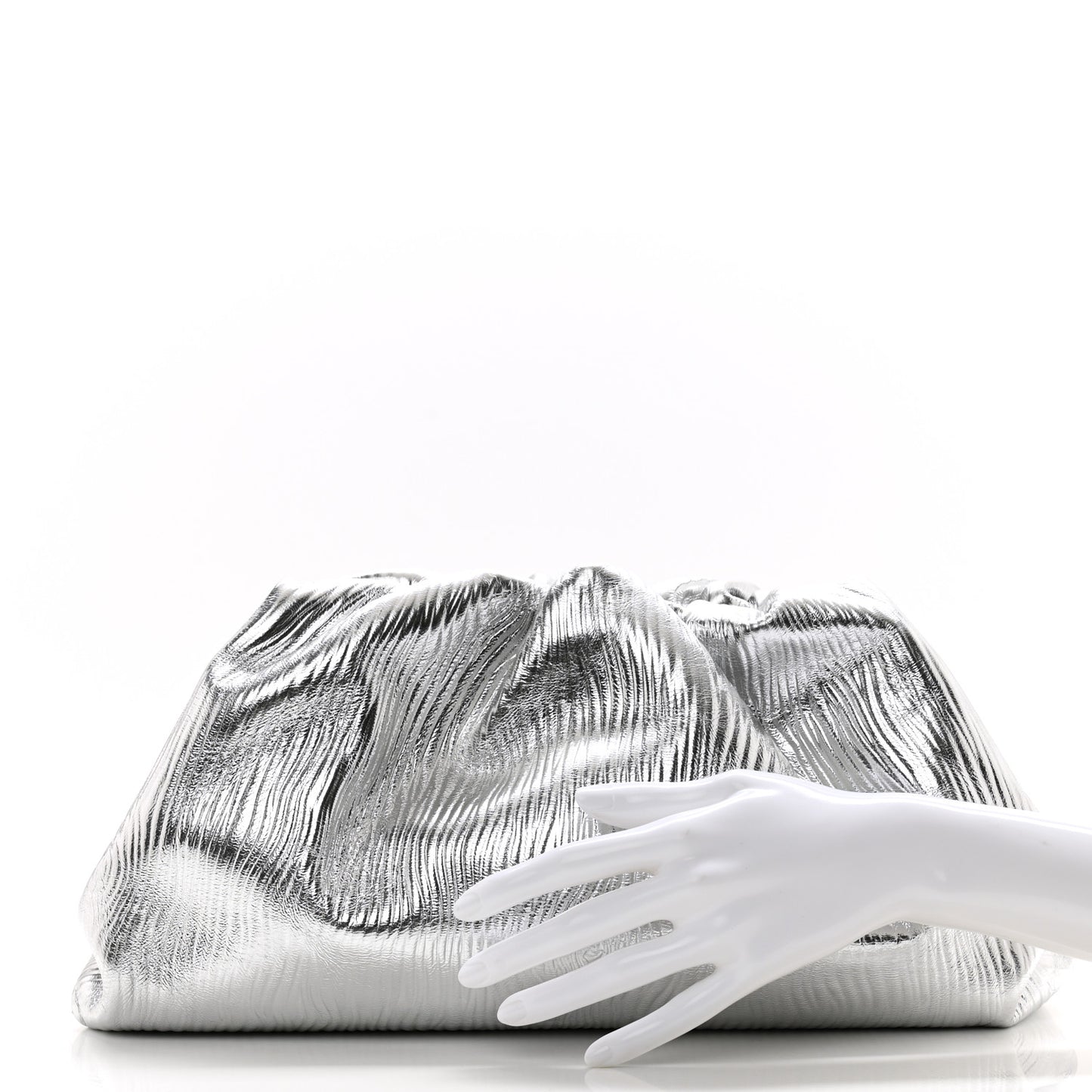 Metallic Bark Calfskin Embossed The Pouch Oversized Clutch Silver
