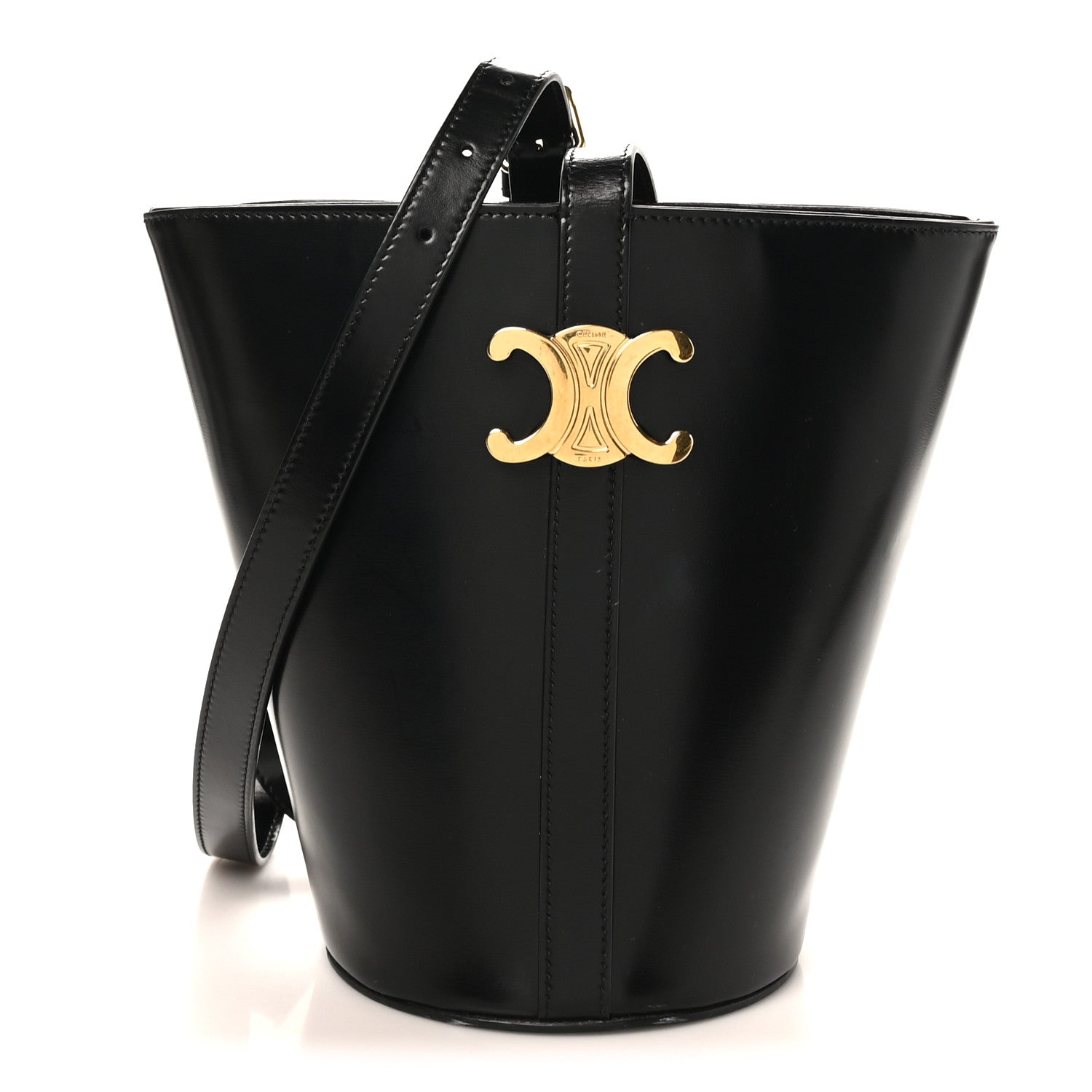 Celine Shiny Calfskin Triomphe Bucket Bag Black 1870168 – FASHIONPHILE