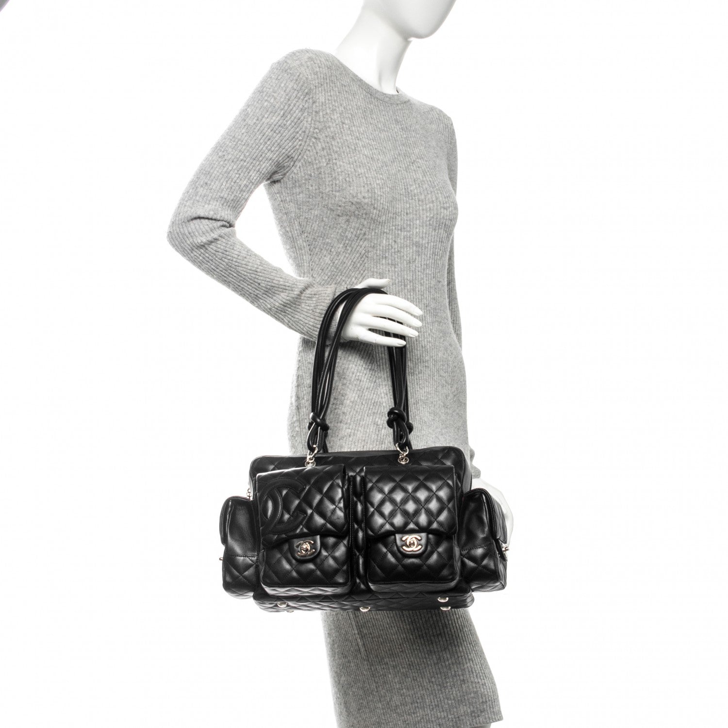 Chanel Calfskin Quilted Large Cambon Multipocket Reporter Black 2 of 9