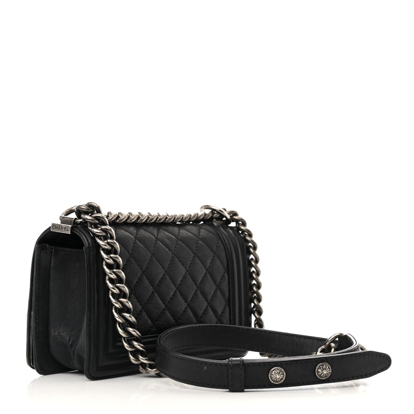Calfskin Quilted Embellished Metal Small Boy Flap Black