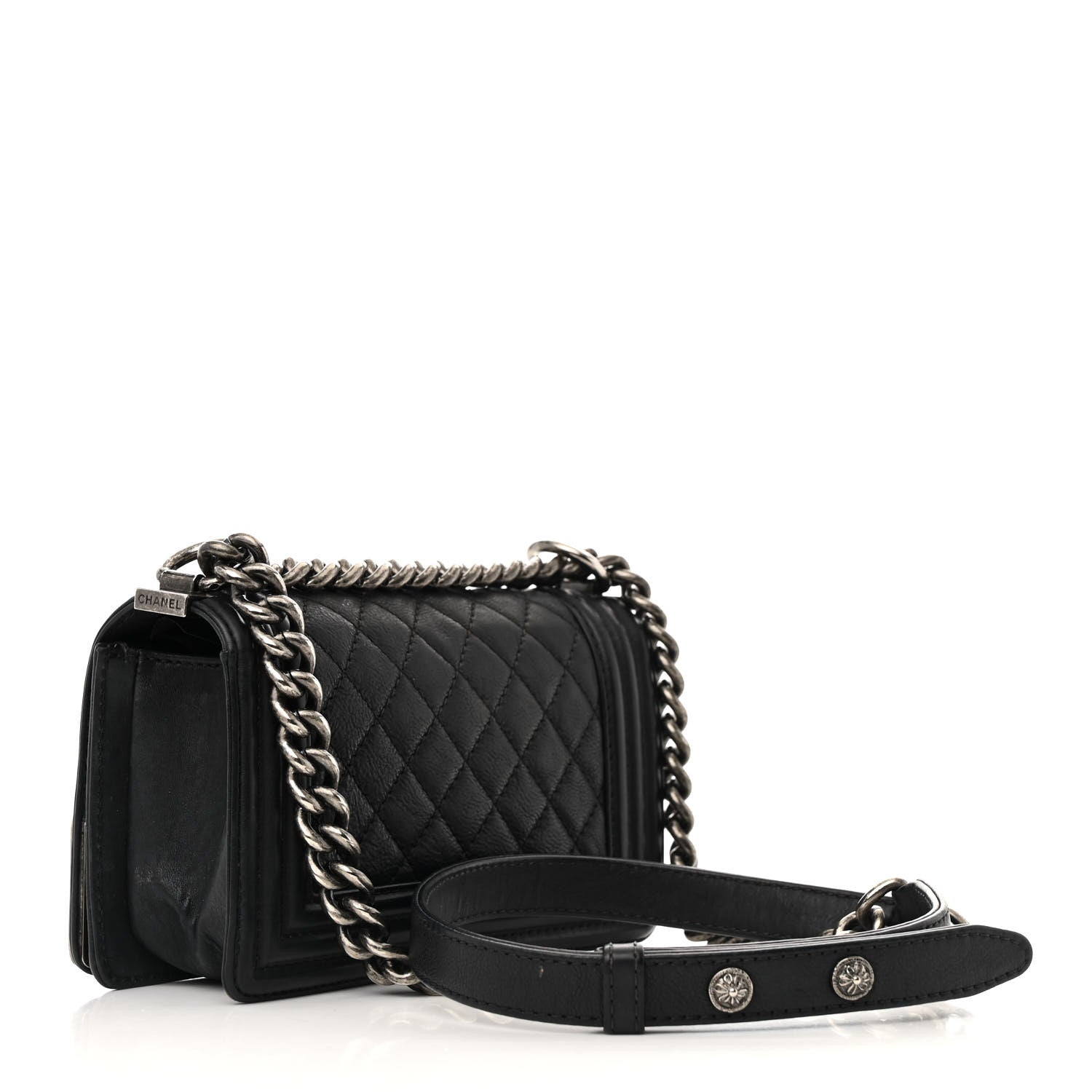 Chanel Calfskin Quilted Embellished Metal Small Boy Flap Black 3 of 15