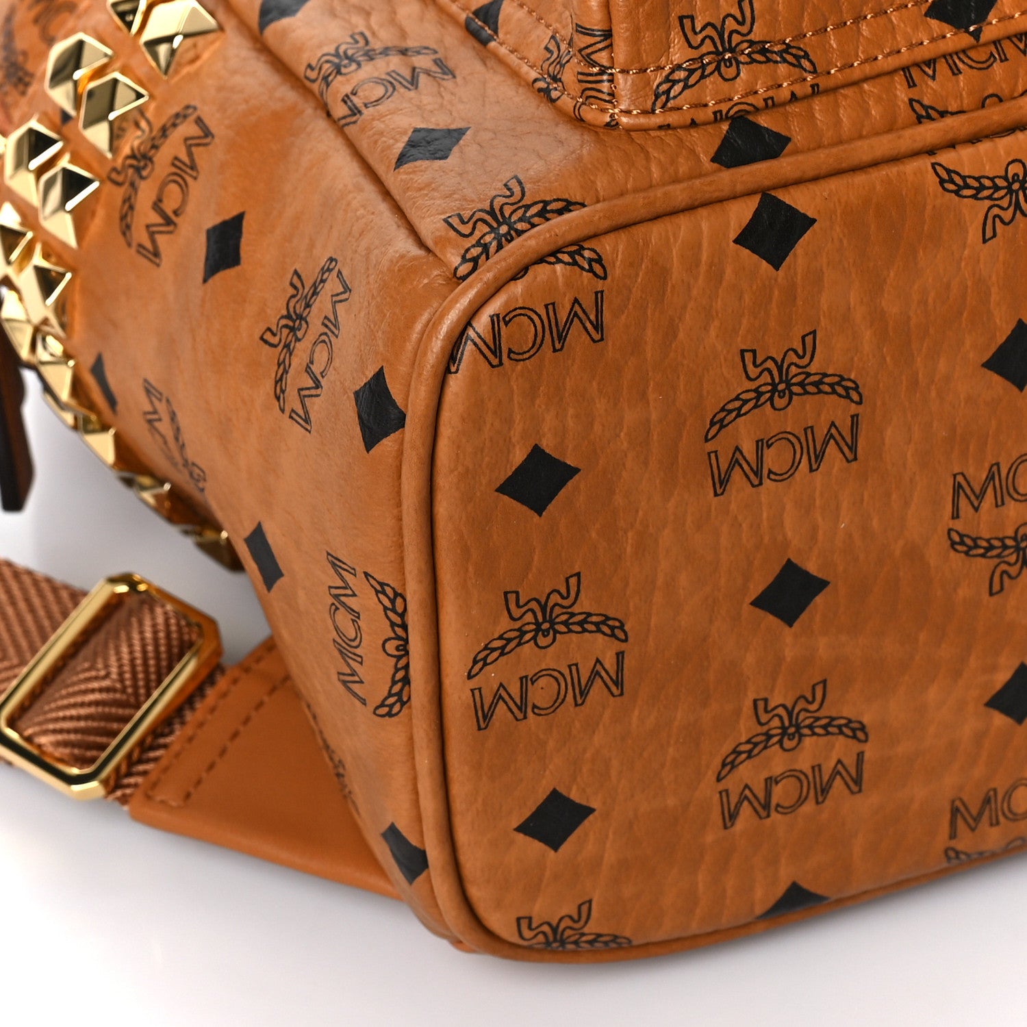 MCM Visetos Small Side Stud Stark Backpack Cognac 7 of 9