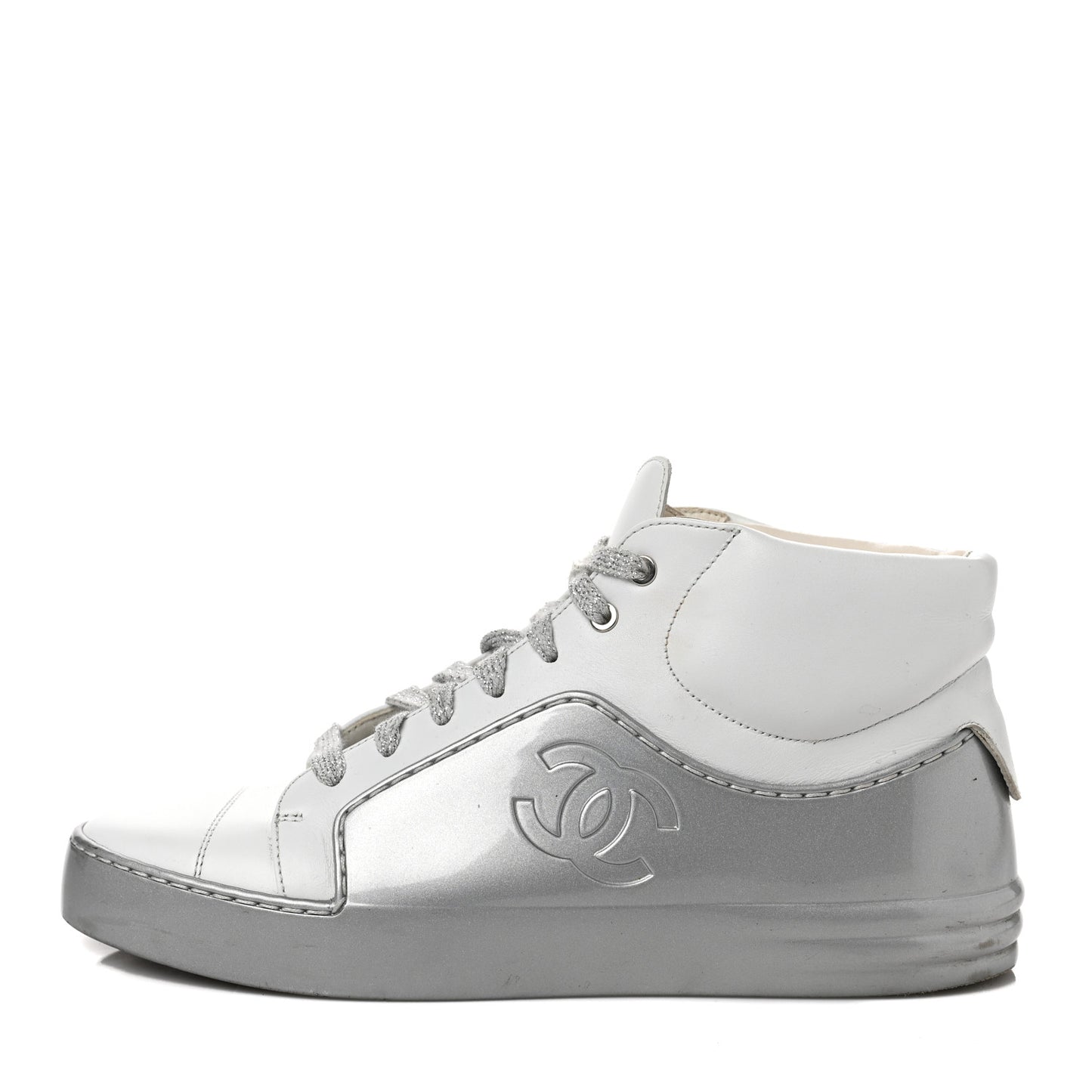 Patent Lambskin High Top Sneakers 37 White Silver