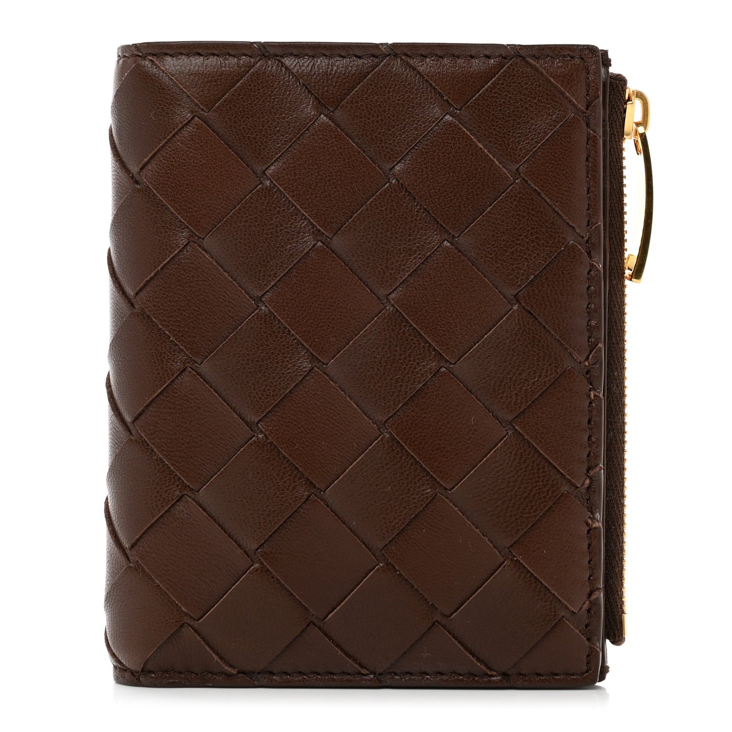 Nappa Maxi Intrecciato Small Bi-Fold Zip Wallet Brownie
