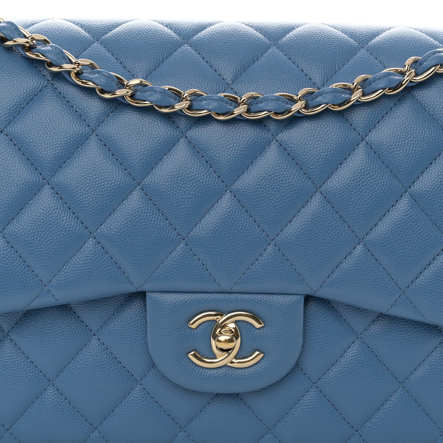 Caviar Quilted Jumbo Double Flap Blue