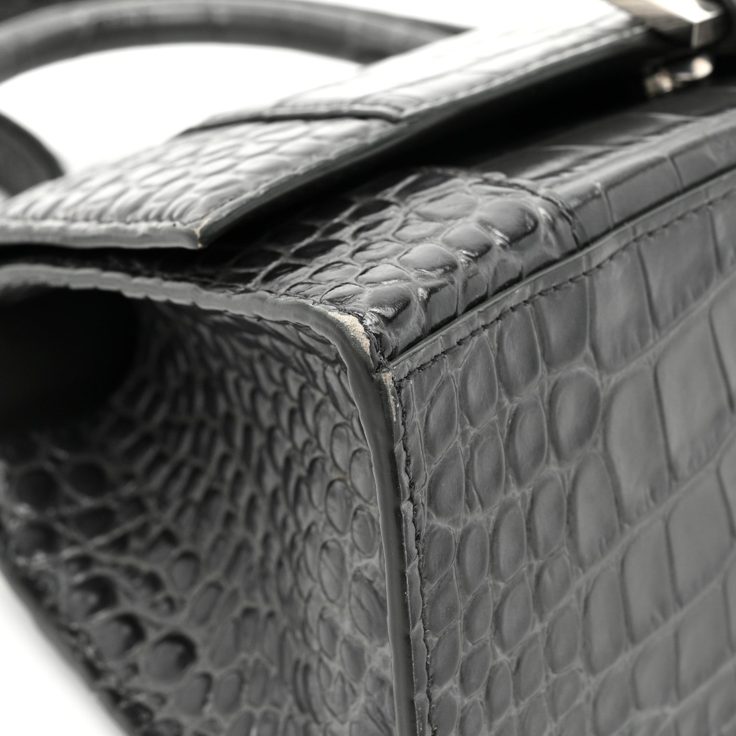 Balenciaga Shiny Calfskin Crocodile Embossed Small Hourglass Top Handle Bag Dark Grey 11 of 19
