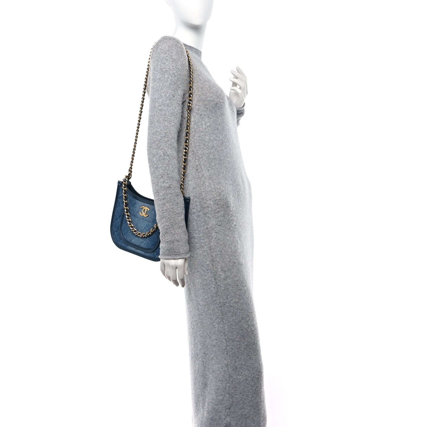 Washed Denim Quilted Hobo Blue