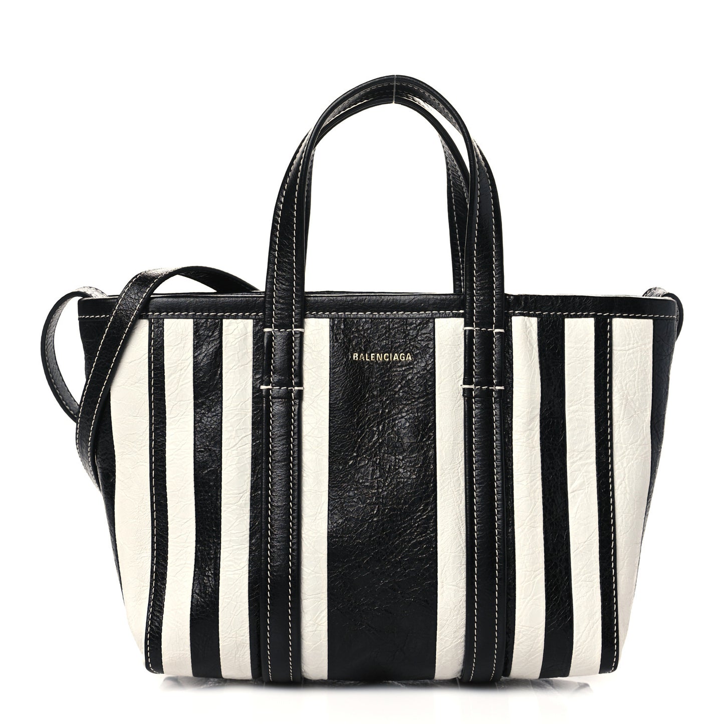 Agneau Arena Striped Patchwork Small Barbes East West Shopper Black White