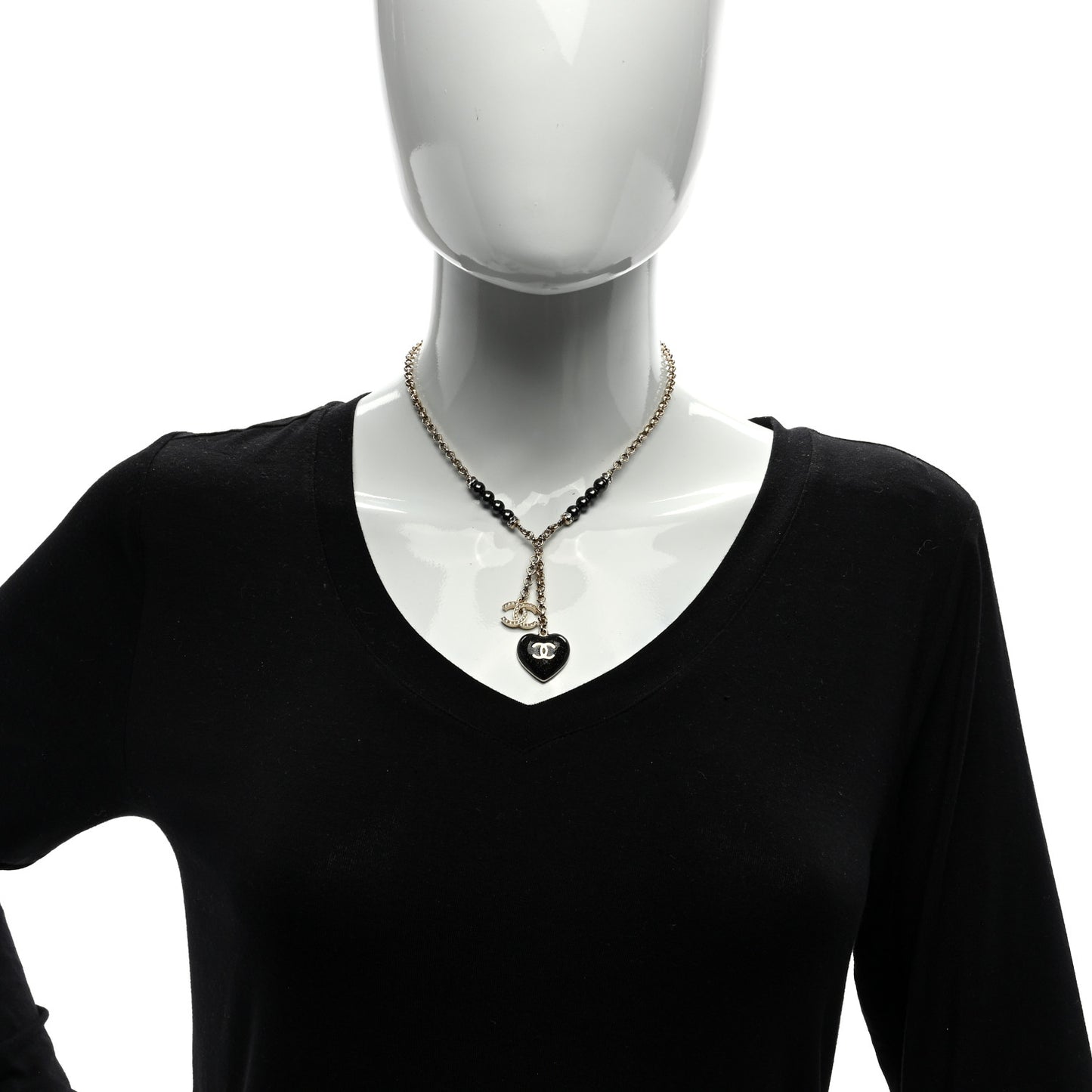 Resin Crystal Bead CC Heart Necklace Black Gold