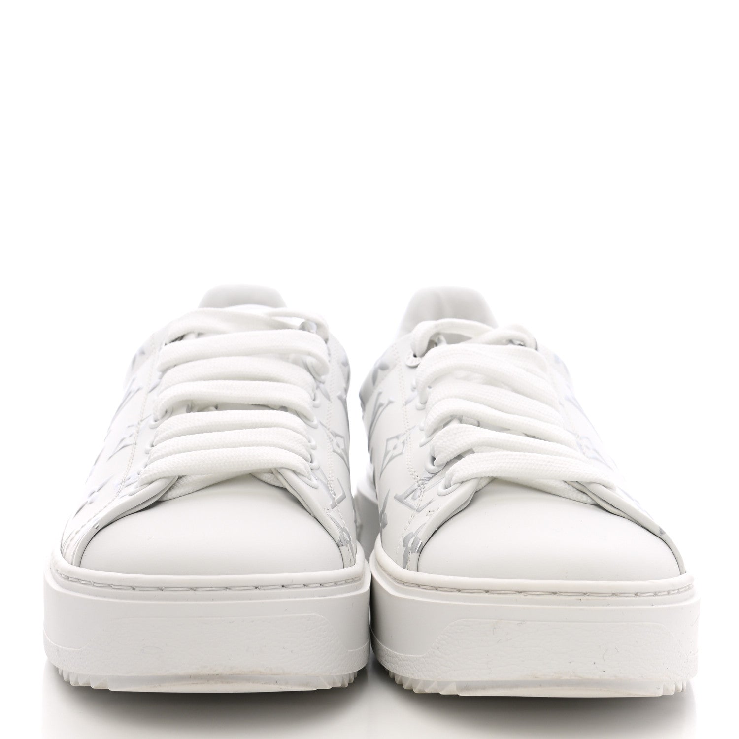 Louis Vuitton Calfskin Monogram Debossed Time Out Sneakers 38 White Silver 2 of 11