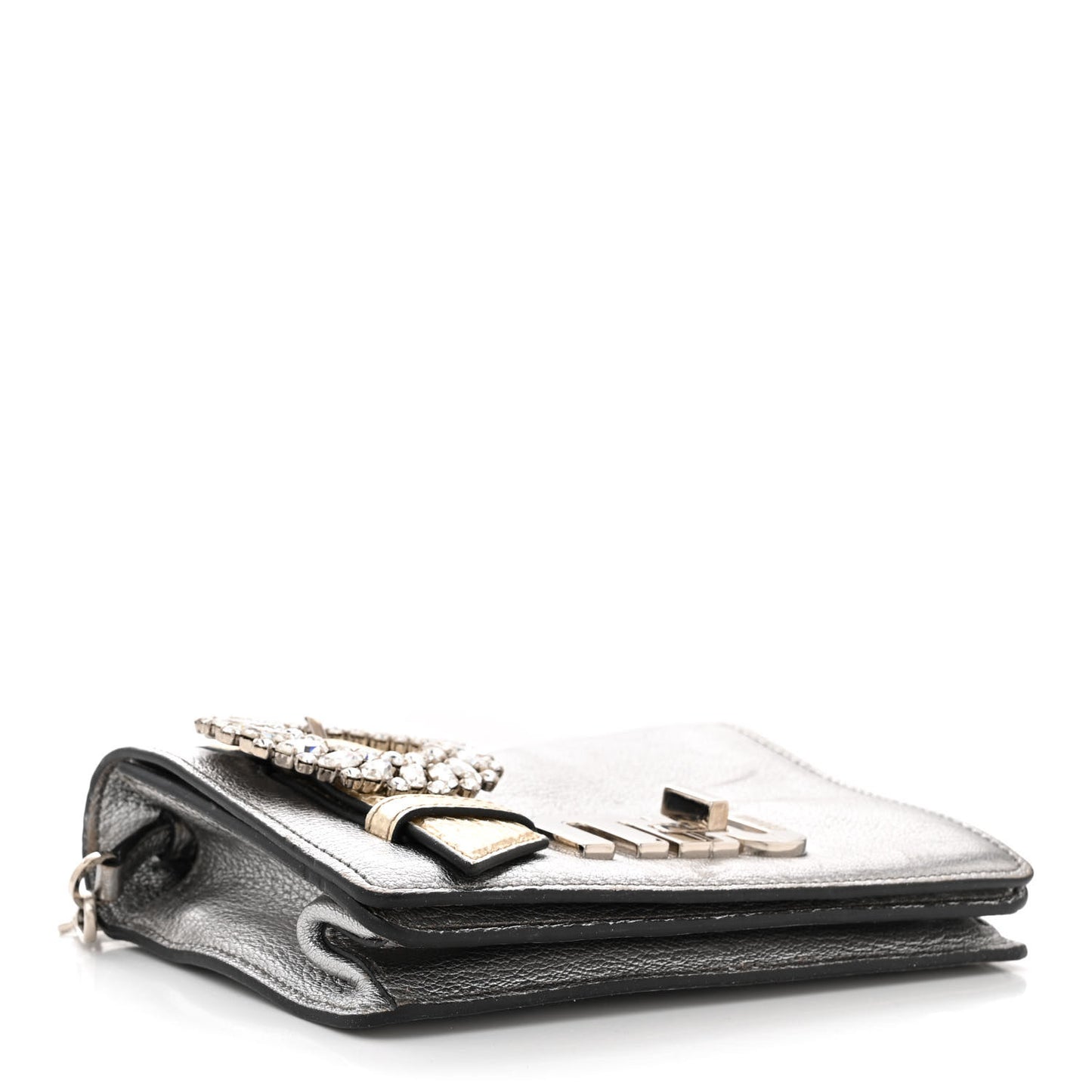 Metallic Goatskin Madras Ayers Crystal Embellished Shoulder Bag Cromo Pirite