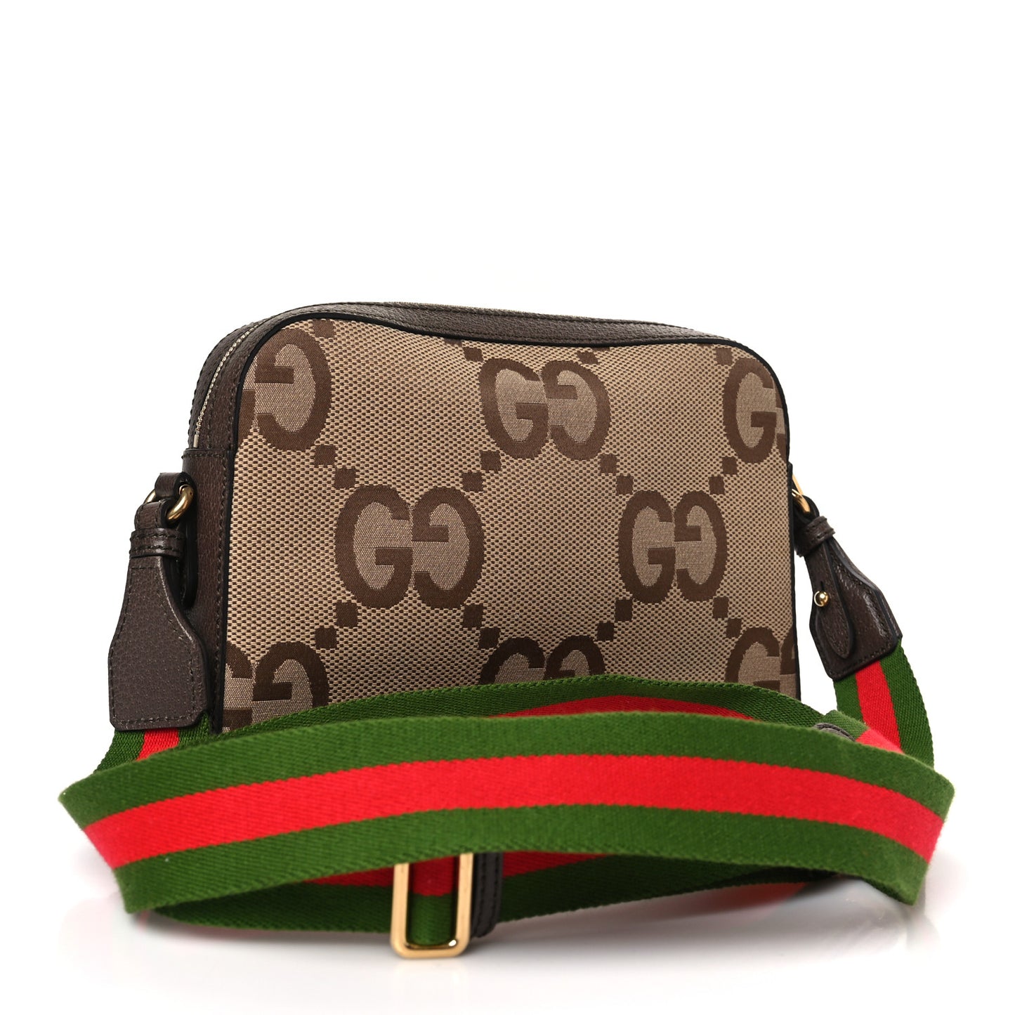 Monogram Jumbo GG Textured Dollar Calfskin Web Messenger Shoulder Bag Camel Ebony New Acero