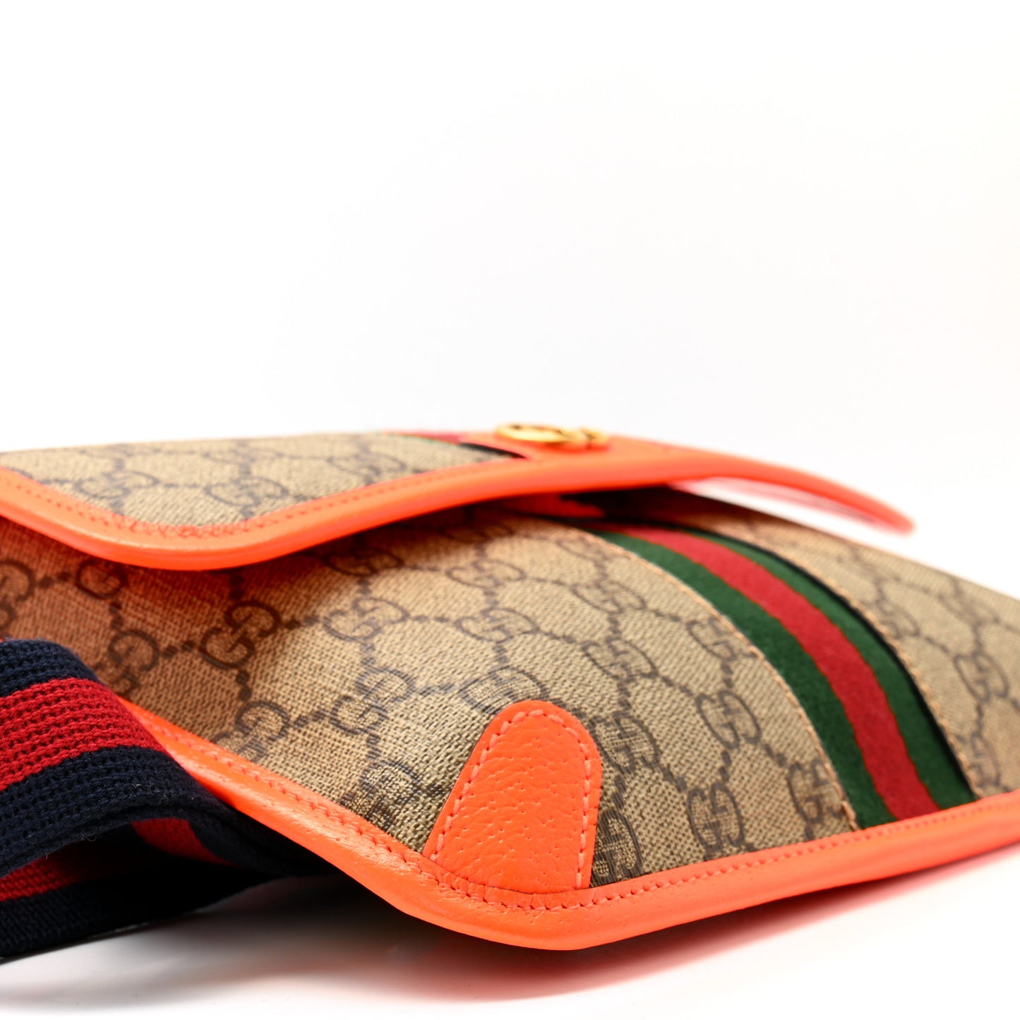 GG Supreme Monogram Web Small Ophidia Belt Bag Beige Ebony Orange Fluo