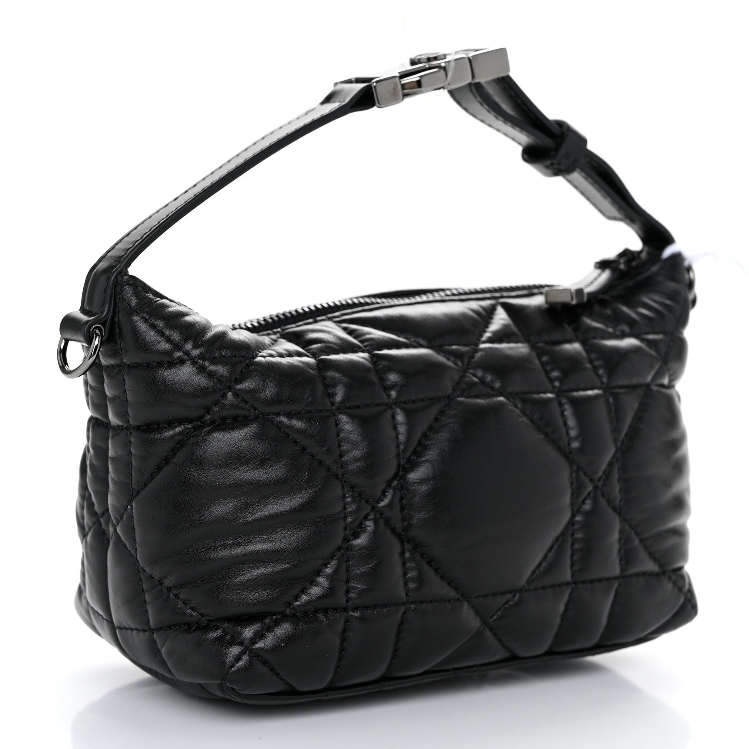 Christian Dior Calfskin Macrocannage Small Diortravel Nomad Pouch Black 3 of 10