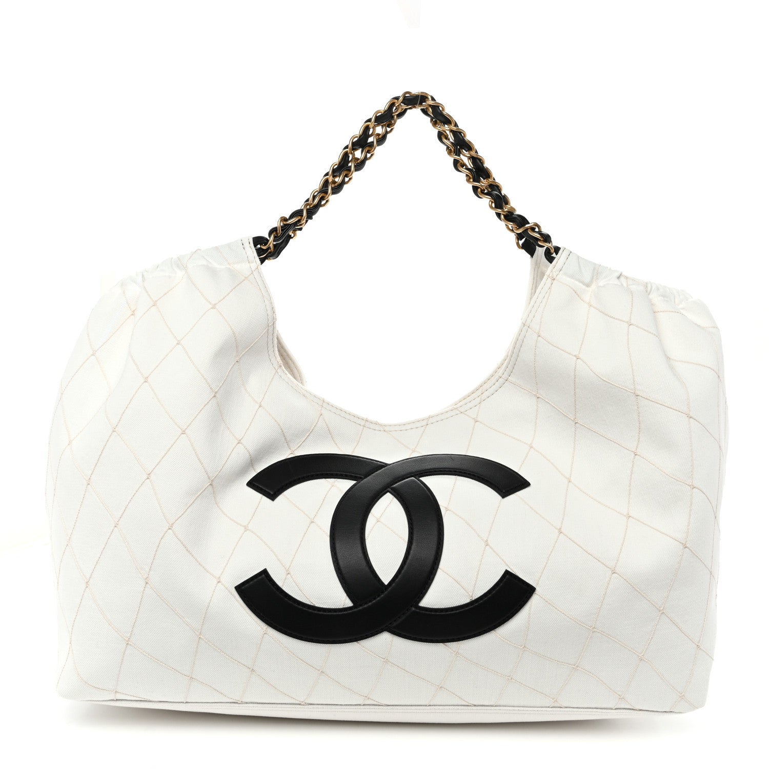 Chanel Denim Calfskin Quilted Coco Beach Small Shopping Tote White